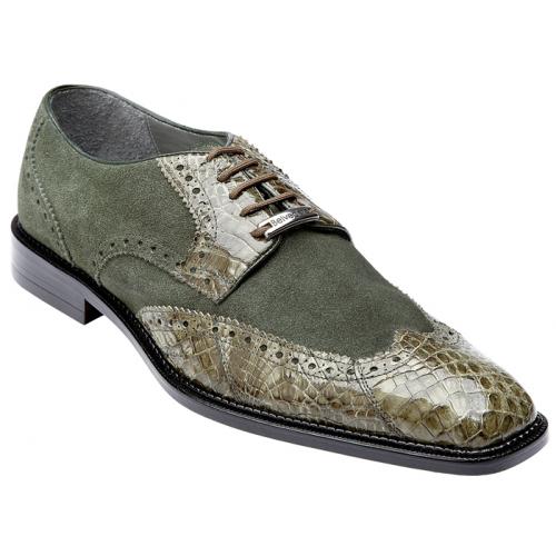 Belvedere "Pergola" Olive Genuine Crocodile / Suede Shoes # 1452